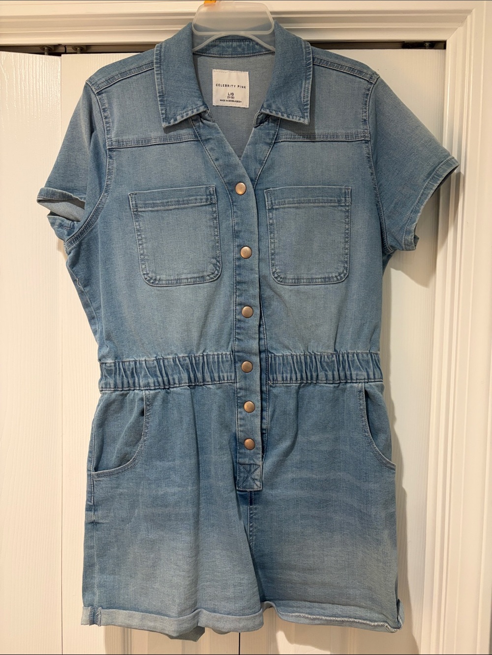 Celebrity Pink Light Blue Denim Shirt Romper